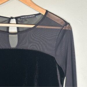 Harlowe & Graham Velvet and Mesh Long Sleeve Top-Black-Women XS
